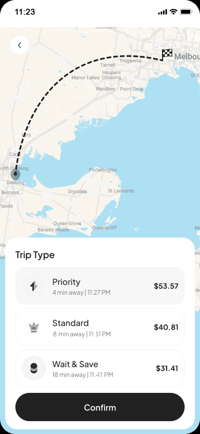 Booma app - select your ride
